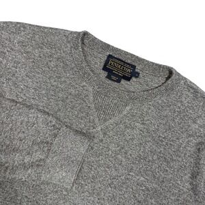 Pendleton Mens V Neck Long Sleeve Sweater Gray Cotton Pullover Size Large Preppy